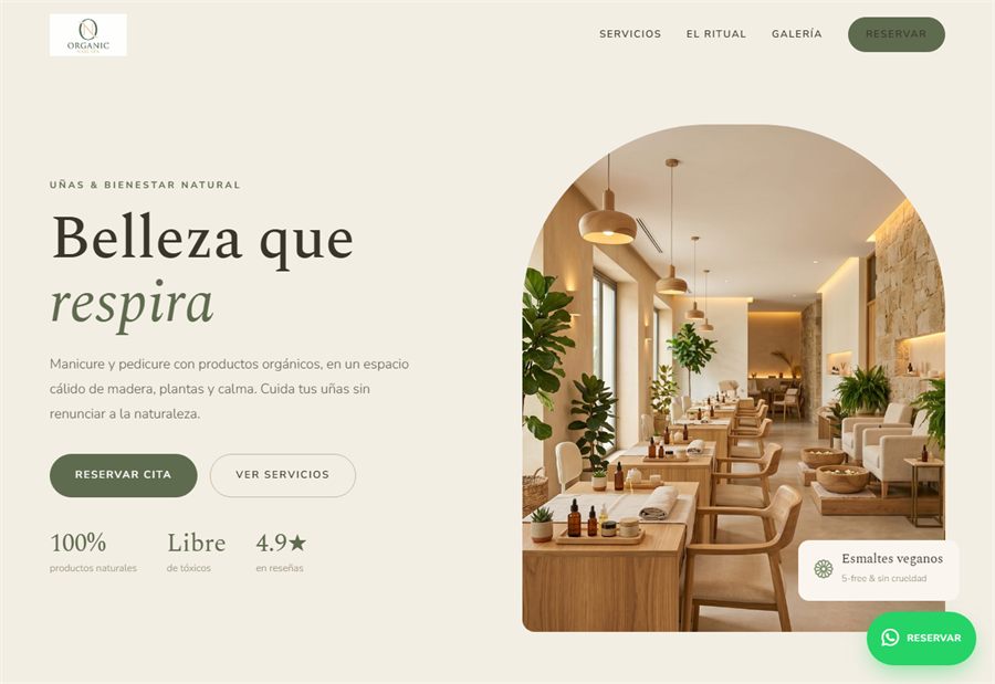 Captura del sitio Organic Nail Spa